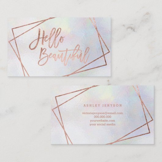 こんにちは、美しいバラ金ゴールドスクリプト幾何学的真珠 名刺 (正面/裏面)