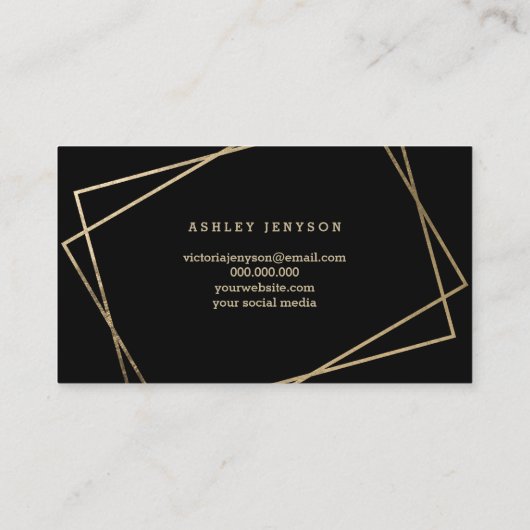 こんにちは、美しい金ゴールドフェイクスクリプトのジオメトリ黒 名刺 (裏面)