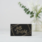 こんにちは、美しい金ゴールドフェイクスクリプトのジオメトリ黒 名刺 (スタンド正面)