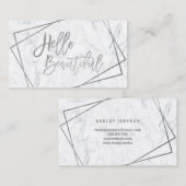 こんにちは、美しい銀色の文字の幾何学的大理石 名刺 (正面/裏面)