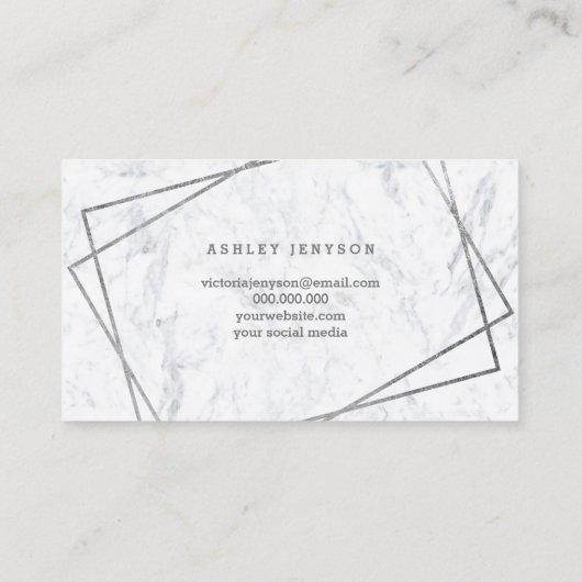 こんにちは、美しい銀色の文字の幾何学的大理石 名刺 (裏面)