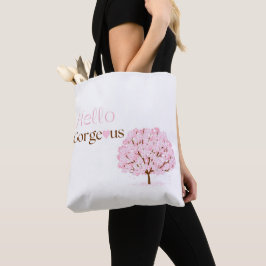 こんにちは、美しい ピンクの花の木 トートバッグ