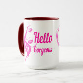 こんにちは 美しい 愛らしい女性の顔のイラスト タイポグラフィ マグカップ (正面左)