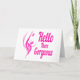 こんにちは 美しい 愛らしい女性の顔 タイポグラフィ カード