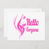 こんにちは 美しい 愛らしい レディの 顔 イラスト タイポグラフィ ポストカード (正面/裏面)