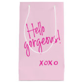 こんにちは、美人さん！ かわいいピンクの手書き文字 XOXO スモールペーパーバッグ (正面)