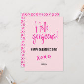 こんにちは、美人よ バレンタインデー xoxo ピンクのカード カード (正面/裏面インサイチュ)