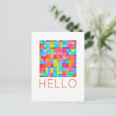 こんにちは 色鮮やかな抽象アート 現代的で楽しくて元気な ポストカード (スタンド正面)