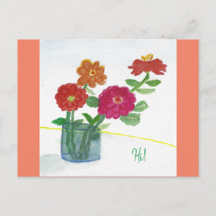 こんにちは!花考える瓶に入絵を描っているお前の  ポストカード