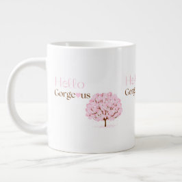 こんにちは!華やかに、可憐なピンクの花の木 ジャンボコーヒーマグカップ