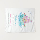 こんにちは 赤ちゃん船がやってくる！ 動物たちの帆船 ベイビーシャワー タペストリー (正面(横))