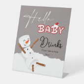 こんにちは 赤ちゃん かわいい雪だるま 赤ちゃんのお披露目 パーティーの飲み物 台座サイン (正面)