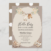 こんにちは 赤ちゃん かわいい ニュートラル ベージュ 招待状 (正面/裏面)