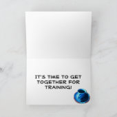 こんにちは 青いカップとソーサー カスタム チーム コーヒー カード (内部)