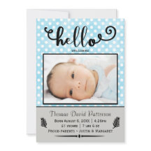 こんにちは、青い点/灰色の写真-誕生のお知らせ