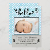 こんにちは、青い点/灰色の写真-誕生のお知らせ 案内状 (正面/裏面)