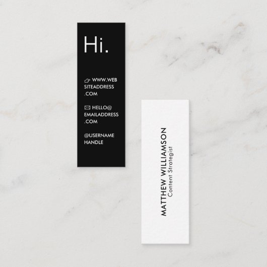 こんにちは | 黒モダンミニマルと白 スキニー名刺 (正面/裏面)