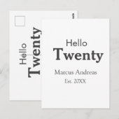 こんにちは 20歳の誕生日 お名前を追加 年齢 ミニマル ポストカード (正面/裏面)