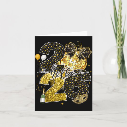 こんにちは 2026年 ハッピーニューイヤー ディスコボール ニューイヤーカウントダウン カード (正面)