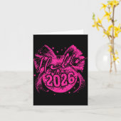 こんにちは 2026 ディスコボール コケッティー ボウ ハッピー ニューイヤー カード (黄色い花)