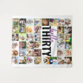 こんにちは 30歳の誕生日 40枚の写真の コラージュ タペストリー (正面(横))