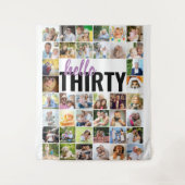 こんにちは 30歳の誕生日 40枚の写真の コラージュ タペストリー (正面)
