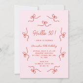 こんにちは 30 手描きのふんだんなリボン 誕生日パーティー 招待状 (正面)