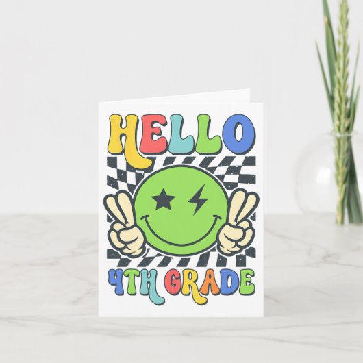 こんにちは 4年生の雰囲気 グルービー スマイル フェイス 戻ってきた学校 カード (正面)