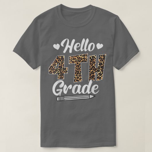 こんにちは 4年生 新学期 レパード教師 Tシャツ (デザイン正面)