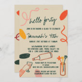 こんにちは 40 フォーティ ワイナリー ランチ 誕生日 招待状 (正面/裏面)