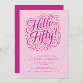 こんにちは、50歳！エレガントなピンクの50歳の誕生日パーティー 招待状 (正面/裏面)