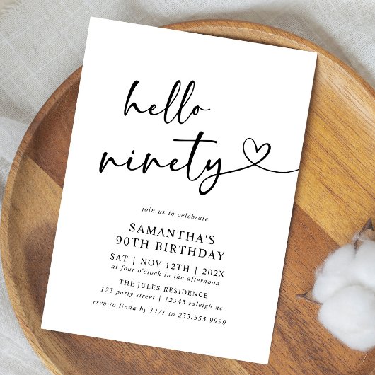 こんにちは 90歳 ブラック＆ホワイト 90歳の誕生日パーティー 招待状