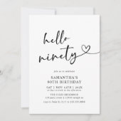 こんにちは 90歳 ブラック＆ホワイト 90歳の誕生日パーティー 招待状 (正面)