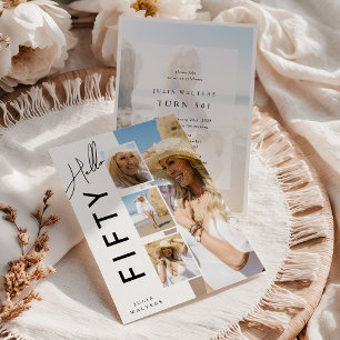 こんにちは FIFTY 現代フォトコラージュ 50歳の誕生日 招待状