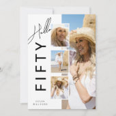 こんにちは FIFTY 現代フォトコラージュ 50歳の誕生日 招待状 (正面)