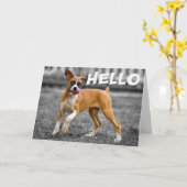 こんにちは/ Hi Boxer Puppy Dog - Friendship, 恋しく思 You カード (黄色い花)