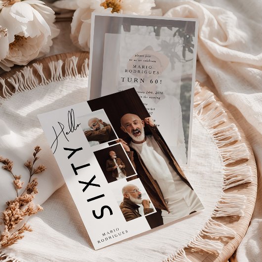 こんにちは SIXTY 現代フォトコラージュ 60歳の誕生日 招待状