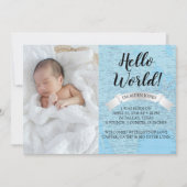 こんにちは、World Baby Blue World map誕生の発表 招待状 (正面)