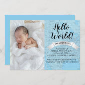 こんにちは、World Baby Blue World map誕生の発表 招待状 (正面/裏面)