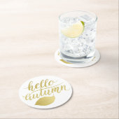 こんにちはAtumn |ののどの金ゴールドのブラシの原稿 ラウンドペーパーコースター (インサイチュ)