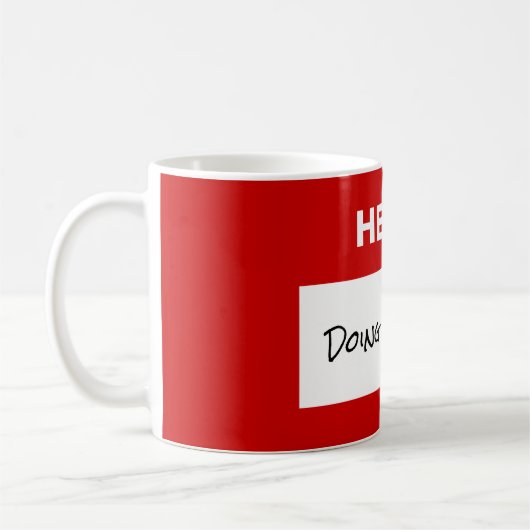 「こんにちわ最高のち名札おもしろい コーヒーマグカップ (左)