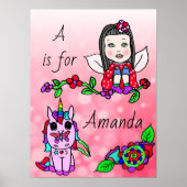 こパーソナライズされたの赤かわいらしの妖精と一角獣 ポスター (正面)