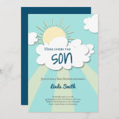 こモダンこ来で男の子の赤ちゃんシャワー 招待状 (正面/裏面)