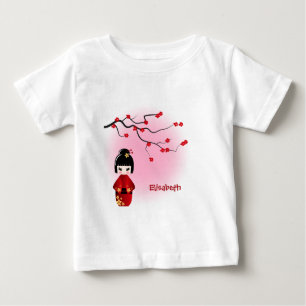 こ日本のけし人形桜名ベビーガールシャツ ベビーTシャツ