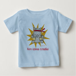 「こ来ここだ！」 子おもしろいネコ ベビーTシャツ