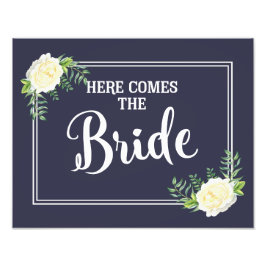 こ来ここの花嫁の結婚サイン海軍アイボリーバラ フォトプリント           