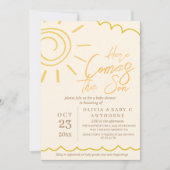 こ来ここSon Hand写真書Baby Shower 招待状 (正面)