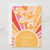 こ来こで太陽の1歳の誕生日の太陽の虹 招待状 (正面)