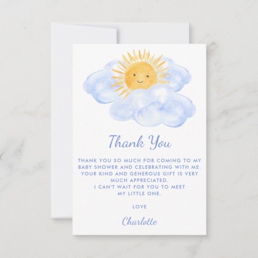 こ来こで息子の男の子のシャワー サンキューカード (正面)