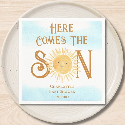 こ来こで息子の男の子のシャワー スタンダードカクテルナプキン